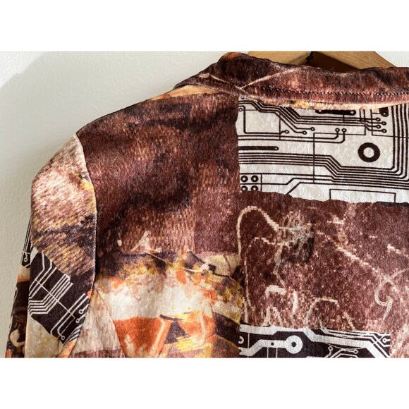 Vintage 90s Bebe Velour Cyber Grunge Top | Bronze Circuit Print | XS/S - Picture 5 of 8